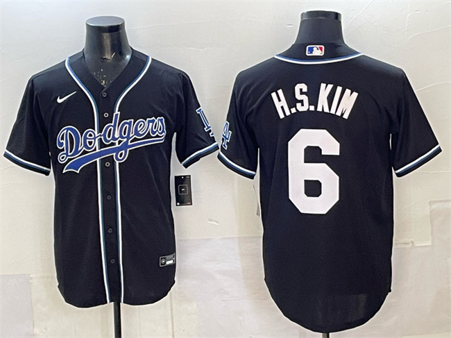 Men's Los Angeles Dodgers #6 H.S.Kim Black Cool Base Stitched Baseball Jersey Men's Los Angeles Dodgers #6 H.S.Kim Black Cool Base Stitched Baseball Jersey