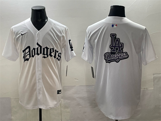 Men's Los Angeles Dodgers Team Big Logo White 2025 LA Gothic Style Vapor Premier Limited Stitched Baseball Jersey Men's Los Angeles Dodgers Team Big Logo White 2025 LA Gothic Style Vapor Premier Limited Stitched Baseball Jersey