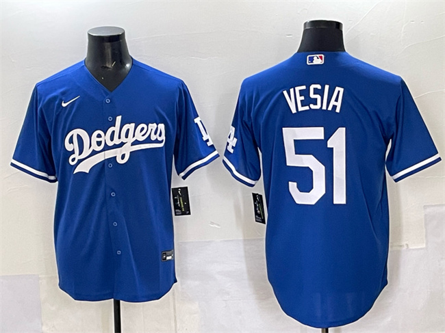 Men's Los Angeles Dodgers #51 Alex Vesia Blue Cool Base Stitched Baseball Jersey Men's Los Angeles Dodgers #51 Alex Vesia Blue Cool Base Stitched Baseball Jersey