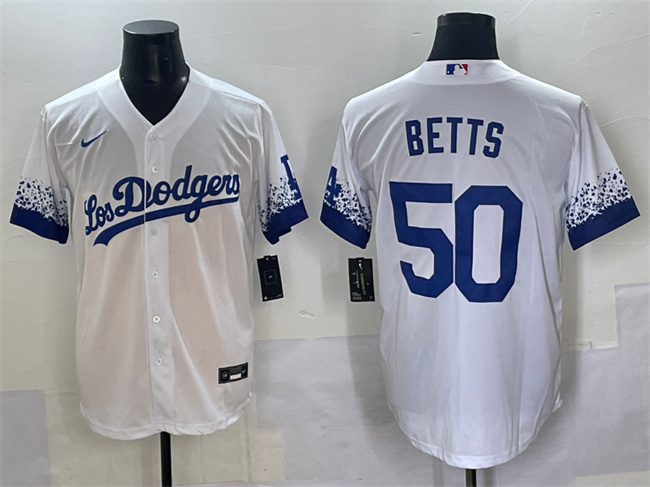 Men's Los Angeles Dodgers #50 Mookie Betts White City Connect Cool Base Stitched Jersey Men's Los Angeles Dodgers #50 Mookie Betts White City Connect Cool Base Stitched Jersey