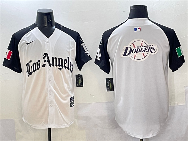 Men's Los Angeles Dodgers Team Big Logo White Black Mexico 2025 LA Gothic Style With Fernando Patch Vapor Premier Limited Stitched Baseball Jersey 2 Men's Los Angeles Dodgers Team Big Logo White Black Mexico 2025 LA Gothic Style With Fernando Patch Vapor Premier Limited Stitched Baseball Jersey 2
