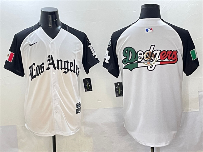 Men's Los Angeles Dodgers Team Big Logo White Black Mexico 2025 LA Gothic Style With Fernando Patch Vapor Premier Limited Stitched Baseball Jersey Men's Los Angeles Dodgers Team Big Logo White Black Mexico 2025 LA Gothic Style With Fernando Patch Vapor Premier Limited Stitched Baseball Jersey