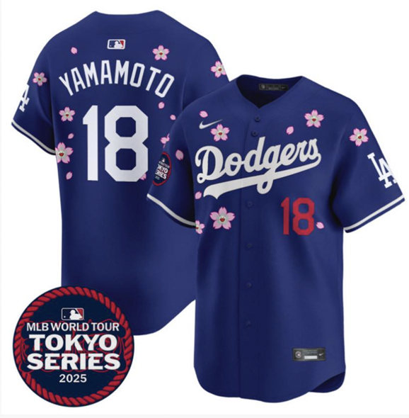 Men's Los Angeles Dodgers #18 Yoshinobu Yamamoto Royal 2025 Tokyo Series Limited Stitched Baseball Jersey Men's Los Angeles Dodgers #18 Yoshinobu Yamamoto Royal 2025 Tokyo Series Limited Stitched Baseball Jersey