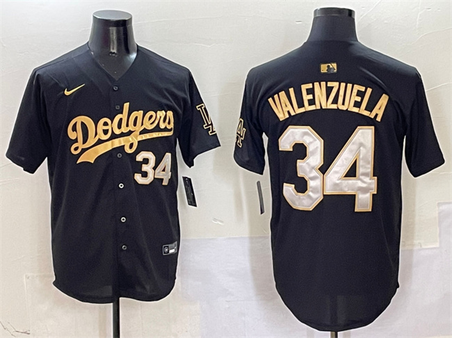 Men's Los Angeles Dodgers #34 Fernando Valenzuela Black Gold Limited Stitched Baseball Jersey Men's Los Angeles Dodgers #34 Fernando Valenzuela Black Gold Limited Stitched Baseball Jersey