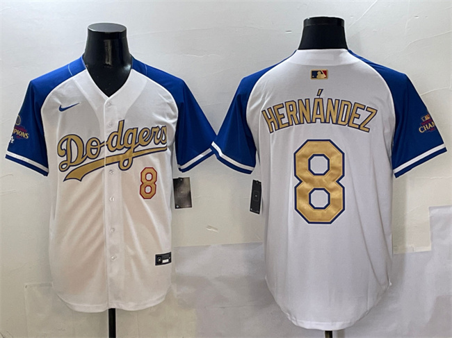 Men's Los Angeles Dodgers #8 Enrique Hernández White Royal Gold 2024 World Series Champions Vapor Limited Stitched Baseball Jersey Men's Los Angeles Dodgers #8 Enrique Hernández White Royal Gold 2024 World Series Champions Vapor Limited Stitched Baseball Jersey