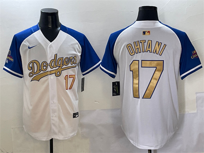 Men's Los Angeles Dodgers #17 Shohei Ohtani White Royal Gold 2024 World Series Champions Vapor Limited Stitched Baseball Jersey Men's Los Angeles Dodgers #17 Shohei Ohtani White Royal Gold 2024 World Series Champions Vapor Limited Stitched Baseball Jersey