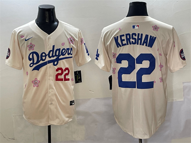 Men's Los Angeles Dodgers #22 Clayton Kershaw Cream 2025 Tokyo Series Limited Stitched Baseball Jersey Men's Los Angeles Dodgers #22 Clayton Kershaw Cream 2025 Tokyo Series Limited Stitched Baseball Jersey