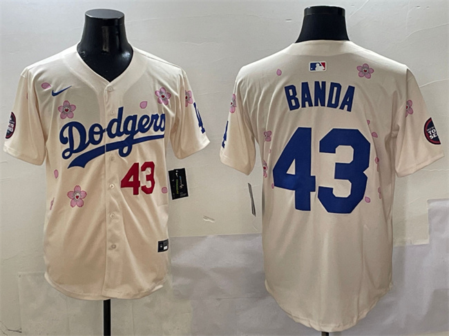 Men's Los Angeles Dodgers #43 Anthony Banda Cream 2025 Tokyo Series Limited Stitched Baseball Jersey Men's Los Angeles Dodgers #43 Anthony Banda Cream 2025 Tokyo Series Limited Stitched Baseball Jersey