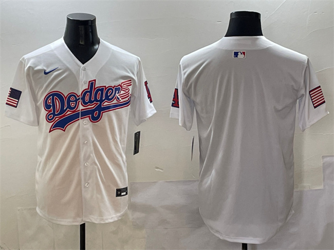 Men's Los Angeles Dodgers Blank White With American Flag Patch Limited Stitched Baseball Jersey Men's Los Angeles Dodgers Blank White With American Flag Patch Limited Stitched Baseball Jersey