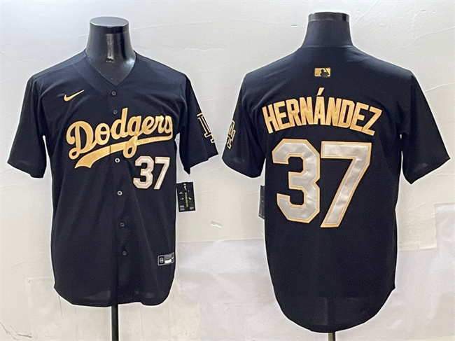 Men's Los Angeles Dodgers #37 Teoscar Hernández Black Gold Limited Stitched Baseball Jersey Men's Los Angeles Dodgers #37 Teoscar Hernández Black Gold Limited Stitched Baseball Jersey