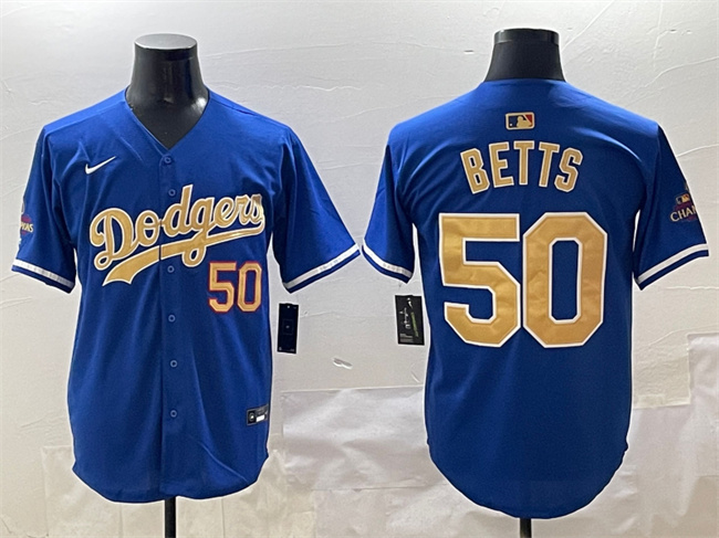 Men's Los Angeles Dodgers #50 Mookie Betts Royal 2025 Gold Collection Limited Stitched Baseball Jersey Men's Los Angeles Dodgers #50 Mookie Betts Royal 2025 Gold Collection Limited Stitched Baseball Jersey