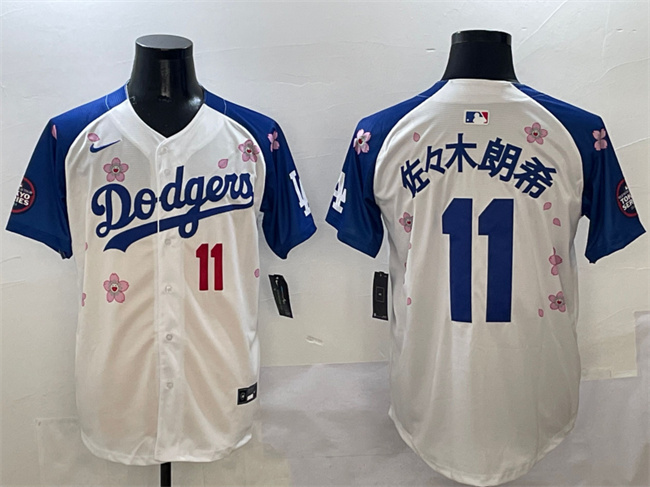 Men's Los Angeles Dodgers #11 佐々木朗希 White Royal 2025 Tokyo Series Limited Stitched Baseball Jersey Men's Los Angeles Dodgers #11 佐々木朗希 White Royal 2025 Tokyo Series Limited Stitched Baseball Jersey