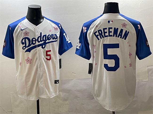 Men's Los Angeles Dodgers #5 Freddie Freeman White Royal 2025 Tokyo Series Limited Stitched Baseball Jersey Men's Los Angeles Dodgers #5 Freddie Freeman White Royal 2025 Tokyo Series Limited Stitched Baseball Jersey
