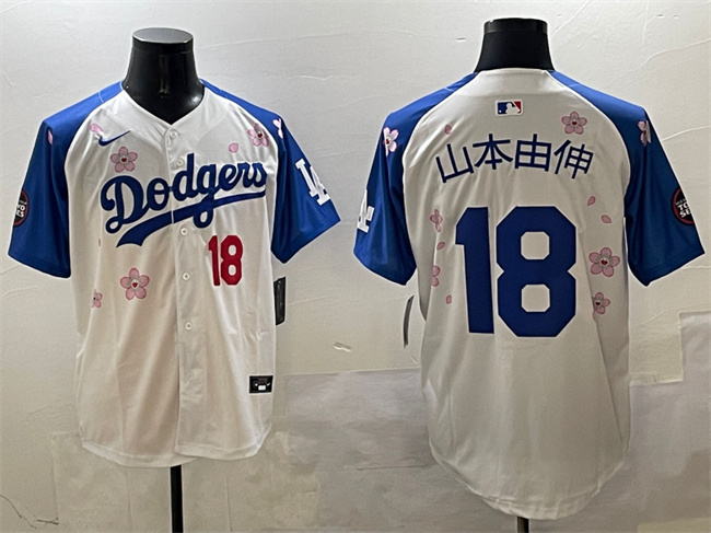 Men's Los Angeles Dodgers #18 山本由伸 White Royal 2025 Tokyo Series Limited Stitched Baseball Jersey Men's Los Angeles Dodgers #18 山本由伸 White Royal 2025 Tokyo Series Limited Stitched Baseball Jersey