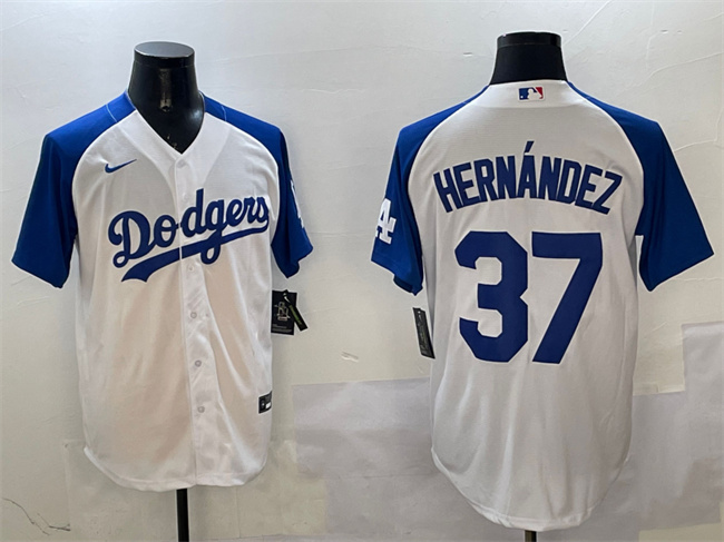 Men's Los Angeles Dodgers #37 Teoscar Hernández White Blue Cool Base Stitched Baseball Jersey Men's Los Angeles Dodgers #37 Teoscar Hernández White Blue Cool Base Stitched Baseball Jersey