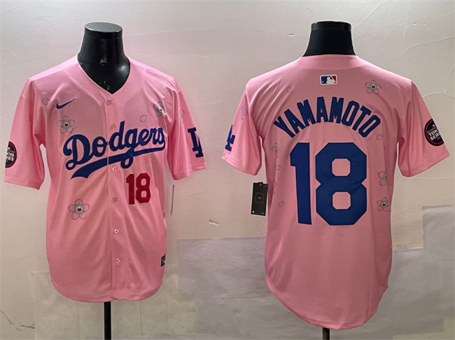 Men's Los Angeles Dodgers #18 Yoshinobu Yamamoto Pink 2025 Tokyo Series Limited Stitched Baseball Jersey Men's Los Angeles Dodgers #18 Yoshinobu Yamamoto Pink 2025 Tokyo Series Limited Stitched Baseball Jersey