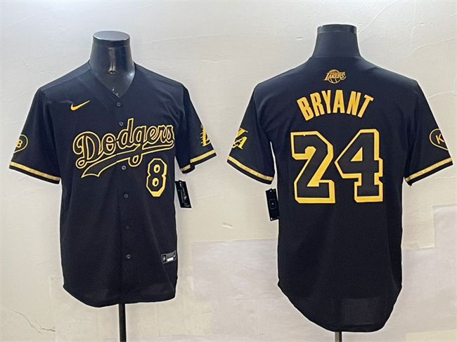 Men's Los Angeles Dodgers Front #8 Back #24 Kobe Bryant Black Gold Stitched Jersey Men's Los Angeles Dodgers Front #8 Back #24 Kobe Bryant Black Gold Stitched Jersey