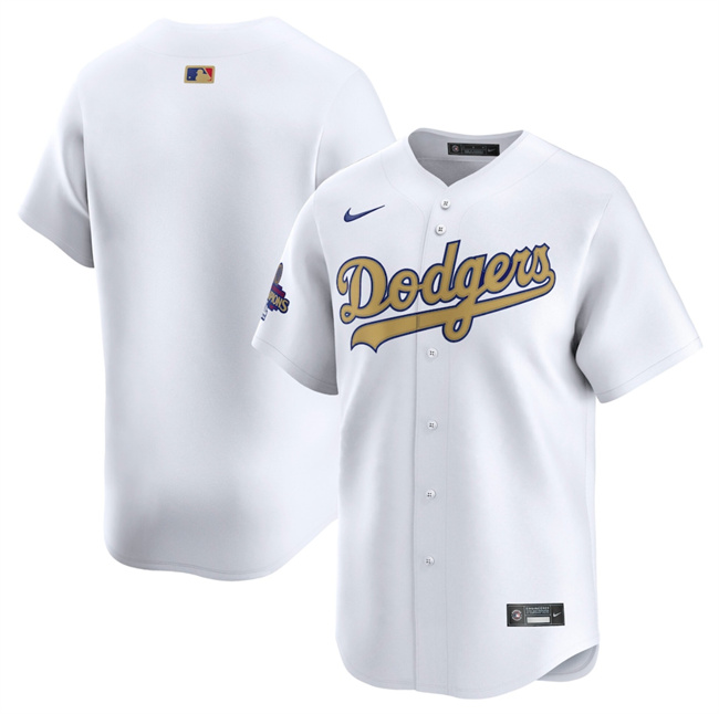 Men's Los Angeles Dodgers Active Player Custom White 2025 Gold Collection Limited Stitched Baseball Jersey Men's Los Angeles Dodgers Active Player Custom White 2025 Gold Collection Limited Stitched Baseball Jersey