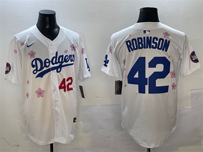 Men's Los Angeles Dodgers #42 Jackie Robinson White 2025 Tokyo Series Limited Stitched Baseball Jersey
