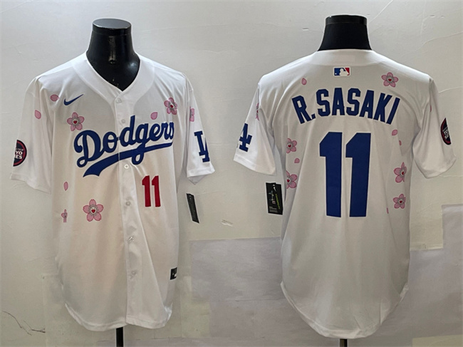 Men's Los Angeles Dodgers #11 Roki Sasaki White 2025 Tokyo Series Limited Stitched Baseball Jersey Men's Los Angeles Dodgers #11 Roki Sasaki White 2025 Tokyo Series Limited Stitched Baseball Jersey