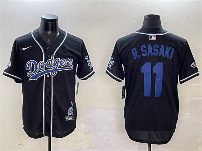 Men's Los Angeles Dodgers #11 Roki Sasaki Black 2024 World Series Champions Limited Stitched Baseball Jersey Men's Los Angeles Dodgers #11 Roki Sasaki Black 2024 World Series Champions Limited Stitched Baseball Jersey