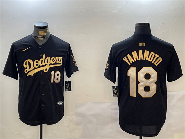 Men's Los Angeles Dodgers #18 Yoshinobu Yamamoto Black Gold Limited Stitched Baseball Jersey Men's Los Angeles Dodgers #18 Yoshinobu Yamamoto Black Gold Limited Stitched Baseball Jersey