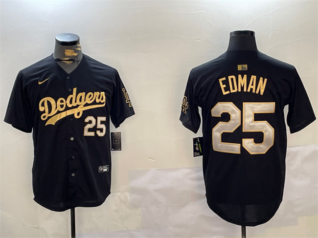 Men's Los Angeles Dodgers #25 Tommy Edman Black Gold Limited Stitched Baseball Jersey Men's Los Angeles Dodgers #25 Tommy Edman Black Gold Limited Stitched Baseball Jersey
