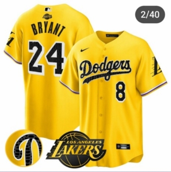 Men's Dodgers #24 Bryant Yellow Cool Base Mamba Jersey V2 Men's Dodgers #24 Bryant Yellow Cool Base Mamba Jersey V2