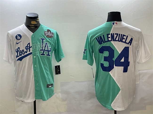 Men's Los Angeles Dodgers #34 Toro Valenzuela White Green Split 2024 World Series All-Star Cool Base Stitched Baseball Jersey Men's Los Angeles Dodgers #34 Toro Valenzuela White Green Split 2024 World Series All-Star Cool Base Stitched Baseball Jersey