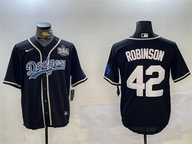 Men's Los Angeles Dodgers #42 Jackie Robinson Black 2024 World Series Cool Base Stitched Baseball Jersey Men's Los Angeles Dodgers #42 Jackie Robinson Black 2024 World Series Cool Base Stitched Baseball Jersey