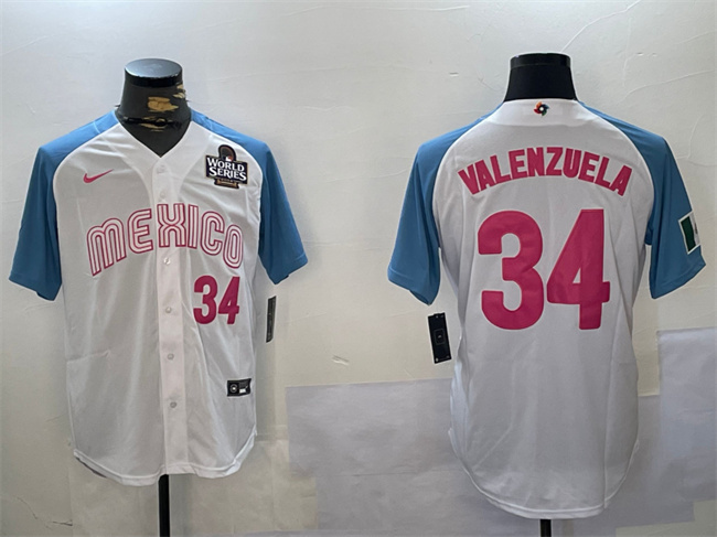 Men's Mexico Baseball #34 Fernando Valenzuela White 2024 World Series Cool Base Stitched Jersey Men's Mexico Baseball #34 Fernando Valenzuela White 2024 World Series Cool Base Stitched Jersey