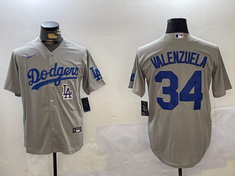 Men's Los Angeles Dodgers #34 Toro Valenzuela Grey Cool Base Stitched Baseball Jersey 6 Men's Los Angeles Dodgers #34 Toro Valenzuela Grey Cool Base Stitched Baseball Jersey 6