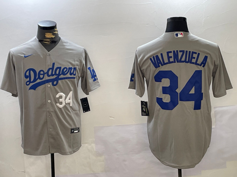 Men's Los Angeles Dodgers #34 Toro Valenzuela Grey Cool Base Stitched Baseball Jersey 3 Men's Los Angeles Dodgers #34 Toro Valenzuela Grey Cool Base Stitched Baseball Jersey 3