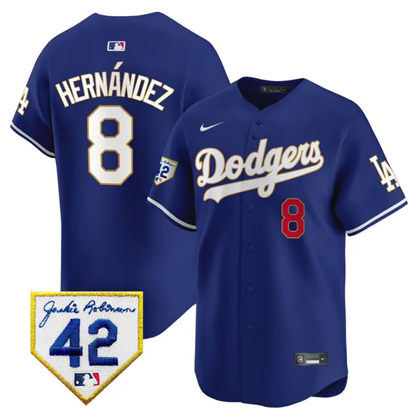 Men's Los Angeles Dodgers #8 Enrique Hernández Royal 2024 Jackie Robinson Patch Stitched Jersey Men's Los Angeles Dodgers #8 Enrique Hernández Royal 2024 Jackie Robinson Patch Stitched Jersey