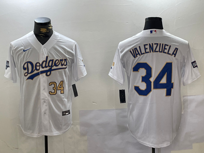 Men's Los Angeles Dodgers #34 White Gold Championship Cool Base Stitched Jersey 1 Men's Los Angeles Dodgers #34 White Gold Championship Cool Base Stitched Jersey 1