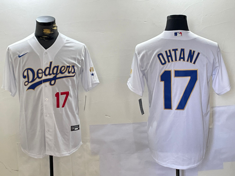 Men's Los Angeles Dodgers #17 White Gold Championship Cool Base Stitched Jersey 3 Men's Los Angeles Dodgers #17 White Gold Championship Cool Base Stitched Jersey 3