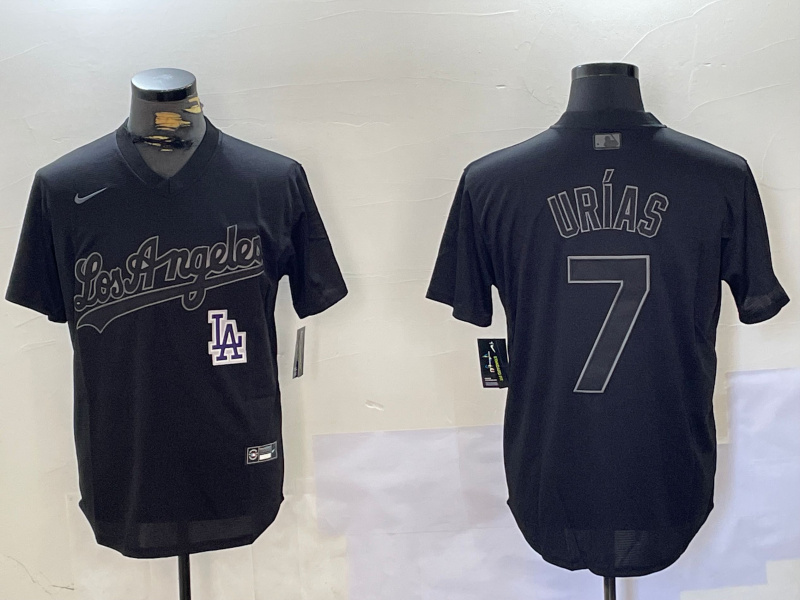 Men's Los Angeles Dodgers #7 Black Cool Base Stitched Baseball Jersey 2 Men's Los Angeles Dodgers #7 Black Cool Base Stitched Baseball Jersey 2