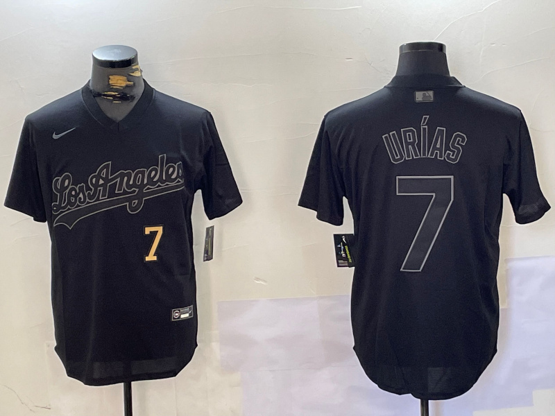 Men's Los Angeles Dodgers #7 Black Cool Base Stitched Baseball Jersey Men's Los Angeles Dodgers #7 Black Cool Base Stitched Baseball Jersey