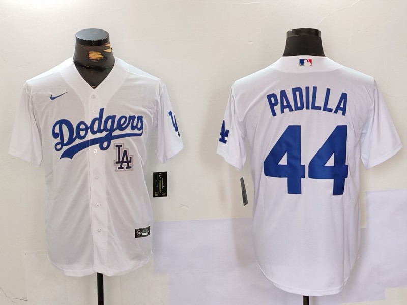 Men's Los Angeles Dodgers #44 Vicente Padilla White Cool Base Stitched Baseball Jersey 5 Men's Los Angeles Dodgers #44 Vicente Padilla White Cool Base Stitched Baseball Jersey 5