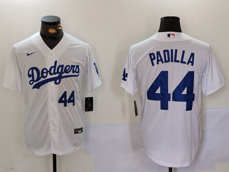 Men's Los Angeles Dodgers #44 Vicente Padilla White Cool Base Stitched Baseball Jersey 2 Men's Los Angeles Dodgers #44 Vicente Padilla White Cool Base Stitched Baseball Jersey 2