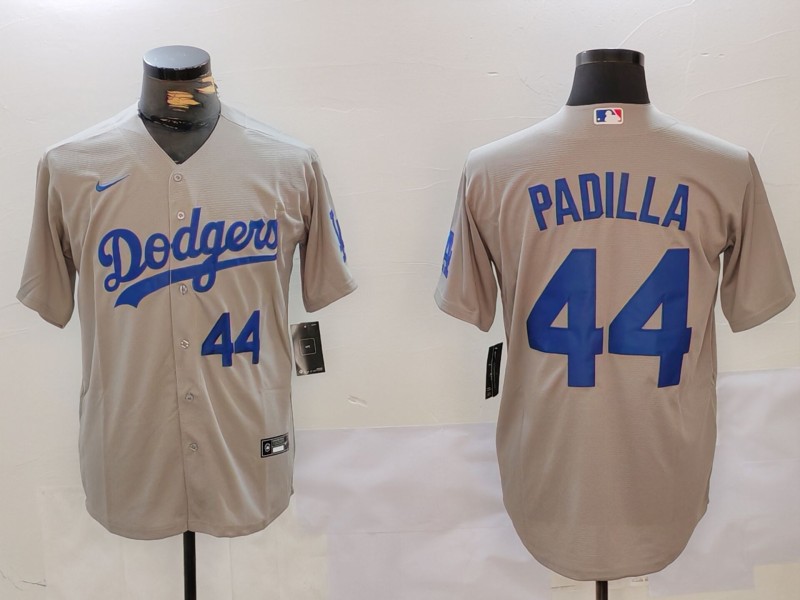 Men's Los Angeles Dodgers #44 Vicente Padilla Grey Cool Base Stitched Baseball Jersey 11 Men's Los Angeles Dodgers #44 Vicente Padilla Grey Cool Base Stitched Baseball Jersey 11