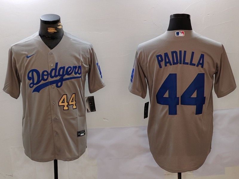 Men's Los Angeles Dodgers #44 Vicente Padilla Grey Cool Base Stitched Baseball Jersey 10 Men's Los Angeles Dodgers #44 Vicente Padilla Grey Cool Base Stitched Baseball Jersey 10