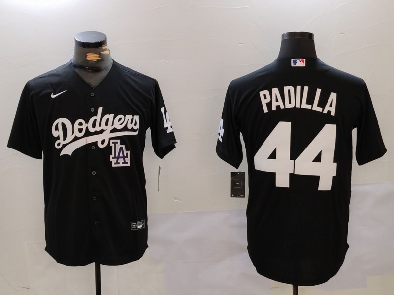 Men's Los Angeles Dodgers #44 Vicente Padilla Black Cool Base Stitched Baseball Jersey 5 Men's Los Angeles Dodgers #44 Vicente Padilla Black Cool Base Stitched Baseball Jersey 5