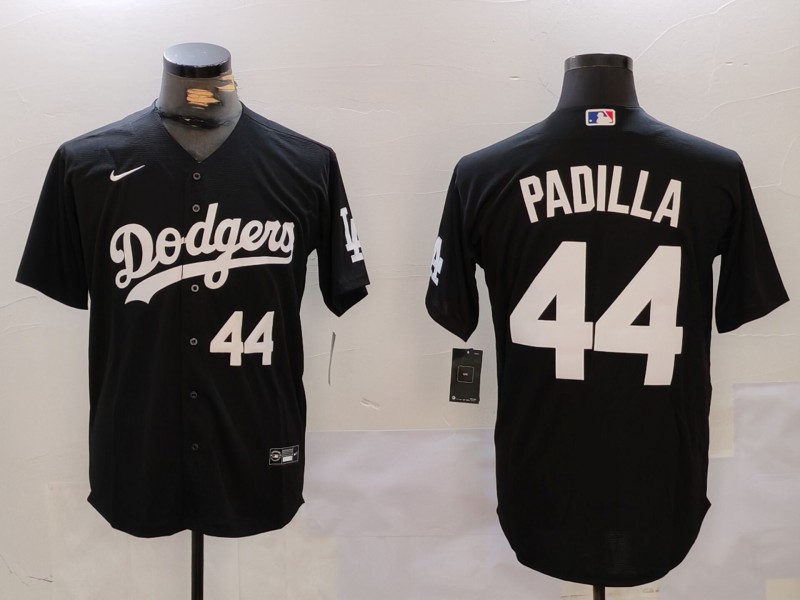 Men's Los Angeles Dodgers #44 Vicente Padilla Black Cool Base Stitched Baseball Jersey 3 Men's Los Angeles Dodgers #44 Vicente Padilla Black Cool Base Stitched Baseball Jersey 3