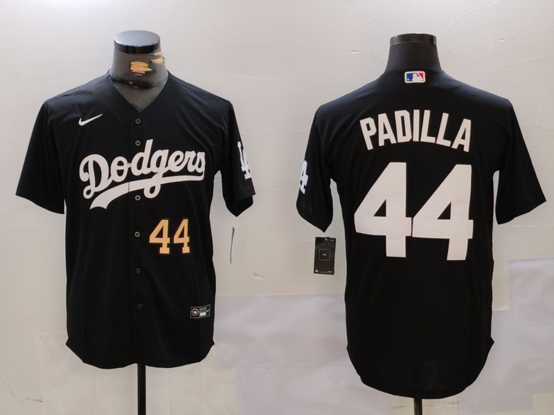 Men's Los Angeles Dodgers #44 Vicente Padilla Black Cool Base Stitched Baseball Jersey 2 Men's Los Angeles Dodgers #44 Vicente Padilla Black Cool Base Stitched Baseball Jersey 2