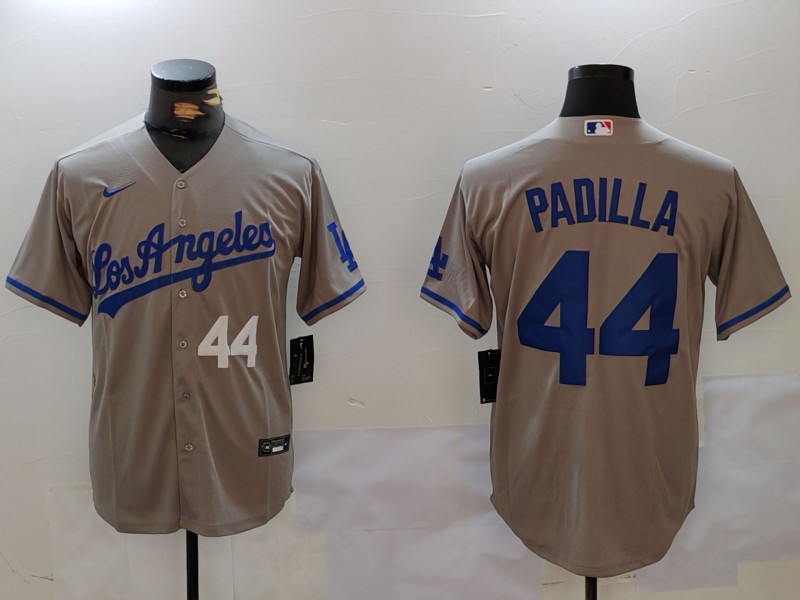 Men's Los Angeles Dodgers #44 Vicente Padilla Grey Cool Base Stitched Baseball Jersey 9 Men's Los Angeles Dodgers #44 Vicente Padilla Grey Cool Base Stitched Baseball Jersey 9