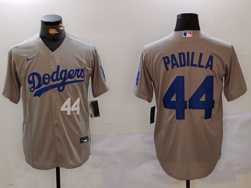 Men's Los Angeles Dodgers #44 Vicente Padilla Grey Cool Base Stitched Baseball Jersey 8 Men's Los Angeles Dodgers #44 Vicente Padilla Grey Cool Base Stitched Baseball Jersey 8