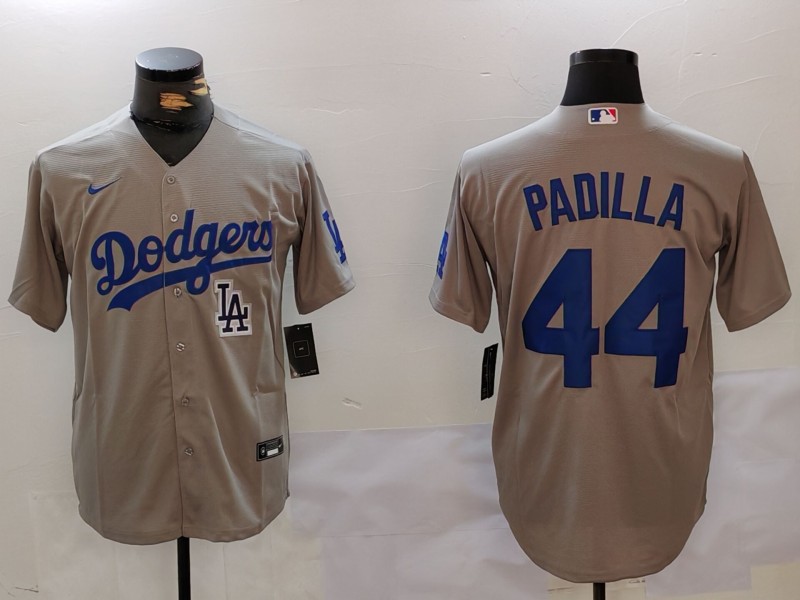 Men's Los Angeles Dodgers #44 Vicente Padilla Grey Cool Base Stitched Baseball Jersey 7 Men's Los Angeles Dodgers #44 Vicente Padilla Grey Cool Base Stitched Baseball Jersey 7