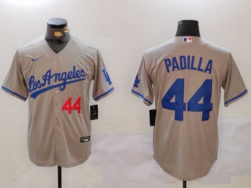 Men's Los Angeles Dodgers #44 Vicente Padilla Grey Cool Base Stitched Baseball Jersey 6 Men's Los Angeles Dodgers #44 Vicente Padilla Grey Cool Base Stitched Baseball Jersey 6