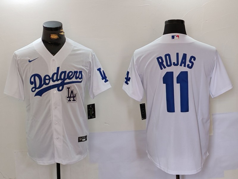 Men's Los Angeles Dodgers #11 Miguel Rojas White Cool Base Stitched Baseball Jersey 6 Men's Los Angeles Dodgers #11 Miguel Rojas White Cool Base Stitched Baseball Jersey 6